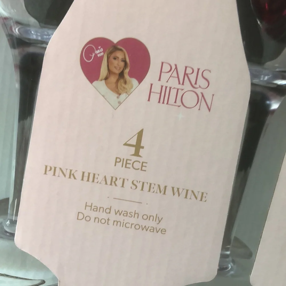 Paris Hilton Clear Acrylic Wine Glasses with Pink Heart Accents - Set of 4